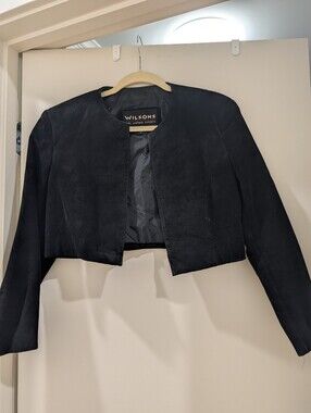 Suede / Leather Cropped Jacket Bolero S Dark Black